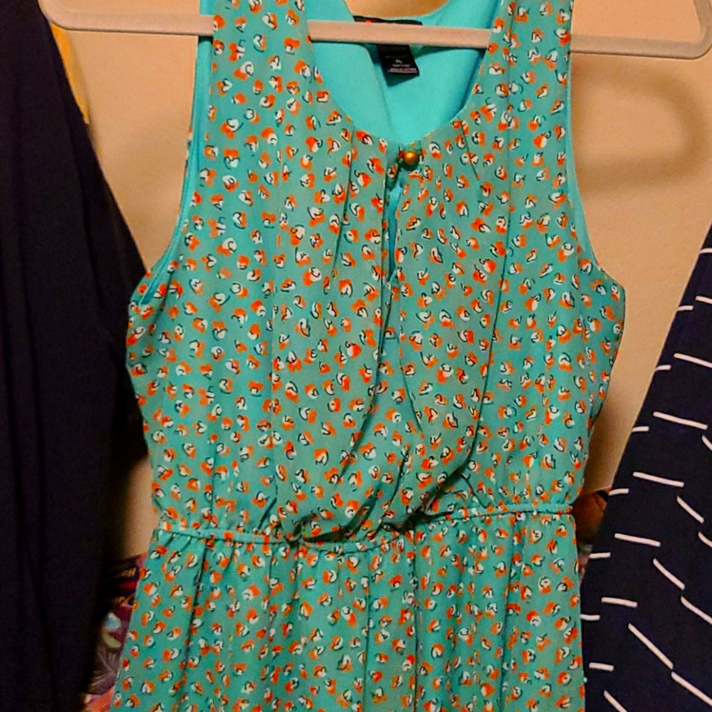 Turquoise and light brown dress